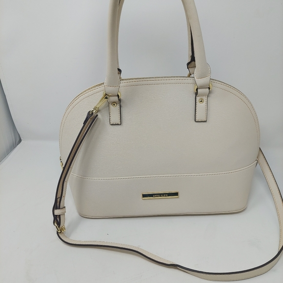Anne Klein Shimmer Down Dome Satchel Off White Double Handle Handbag Crossbody - Picture 4 of 15